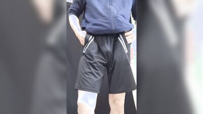 A boy in shorts has appeared! However, he seems to be holding back his pee...