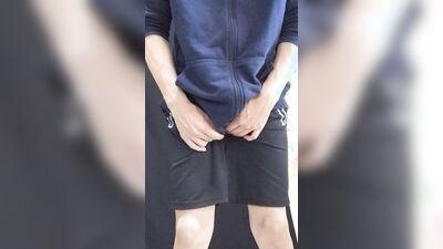 A boy in shorts has appeared! However, he seems to be holding back his pee...