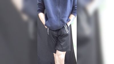 A boy in shorts has appeared! However, he seems to be holding back his pee...
