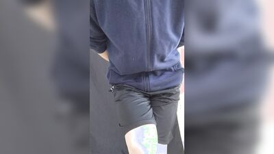 A boy in shorts has appeared! However, he seems to be holding back his pee...