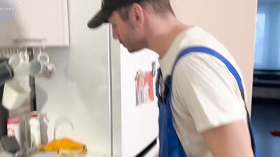 108 Sexy twink called a plumber who fucked him hard for payment of the work