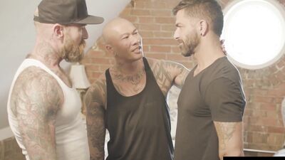 Inked Damian Dragon Rims Adam Ramzi Ass On Threesome Fuck