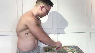 Muscle Twink Uses His Body to Create Fauvist Painting then Cums on It