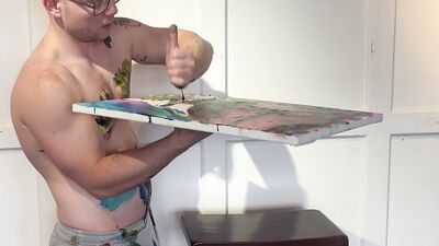 Muscle Twink Uses His Body to Create Fauvist Painting then Cums on It