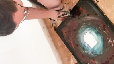 Young Geeky Hunk Uses His Body to Paint then Jerks onto the Painting