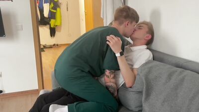 Twink invited his twink friend with a big dick over and seduced him into giving him a blowjob