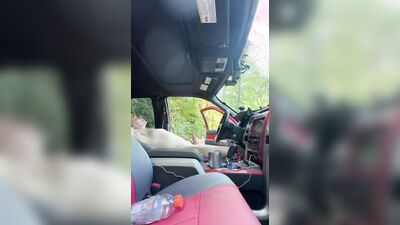 Edging my cock in a public park with truck door open.