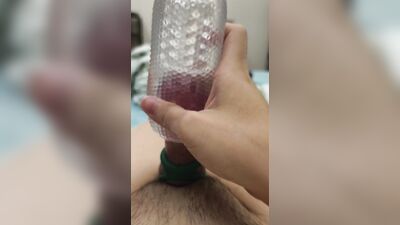 After being locked and unwound the foreskin tie by the semen ring, I became more sensitive and played ejaculation again
