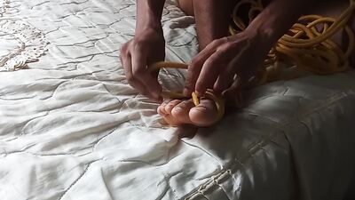 (Shibari) Feet bondage. Self tie rope boots for your foot. (bdsm)