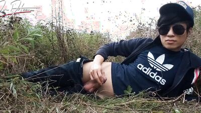 Gay Asian Twink Jon Arteen Speaks French, Masturbates His Smooth Penis In The Rain, Lubricated With