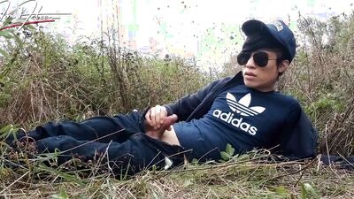 Gay Asian Twink Jon Arteen Speaks French, Masturbates His Smooth Penis In The Rain, Lubricated With