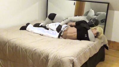 wetsuited zentai guy fucks his jeans wearing sex doll