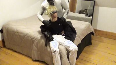 wetsuited guy humps his jeans wearing sex doll