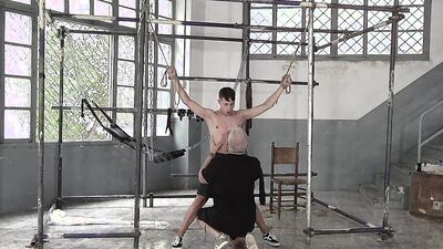 Twink Jonny Montero gets his cock played by Master Kane