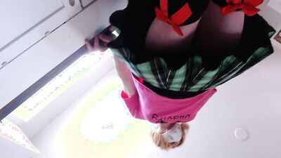 Upskirt- Doing Dishes and stretching legs