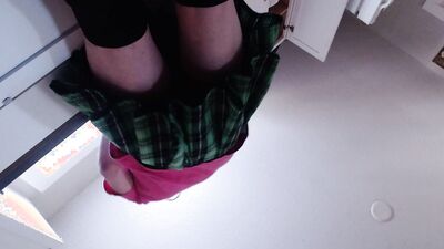 Upskirt- Doing Dishes and stretching legs