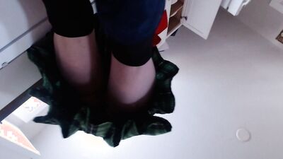 Upskirt- Doing Dishes and stretching legs
