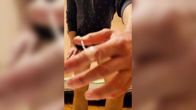 Fingering ass hole with oil and jerk off