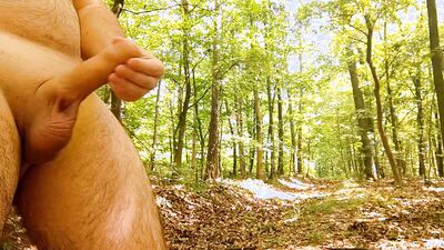 Long jerk and big cum on path in forest. Iamhornybobo