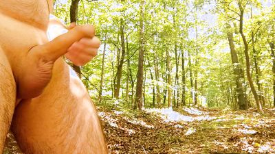 Long jerk and big cum on path in forest. Iamhornybobo