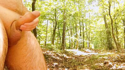 Long jerk and big cum on path in forest. Iamhornybobo
