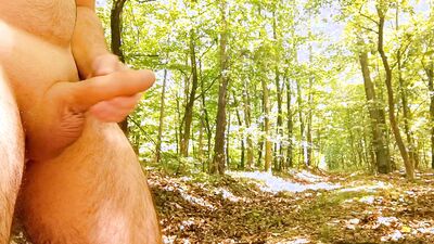 Long jerk and big cum on path in forest. Iamhornybobo