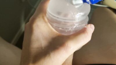 Cuming sex toy sitting down