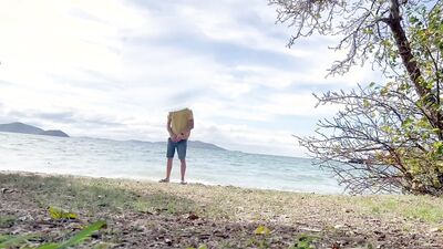 amazing cumshot naked on public beach . Flash dick in car and beach with other driver