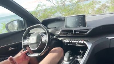 amazing cumshot naked on public beach . Flash dick in car and beach with other driver