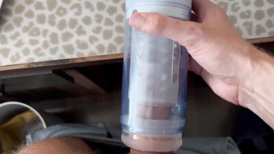 Sex toy review: shooting my thick load in a blowjob simulator with suction and rotation on my uncut cok