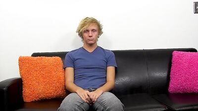 Blonde twink shoves a dildo into his ass while he's jerking off