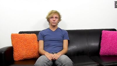 Blonde twink shoves a dildo into his ass while he's jerking off
