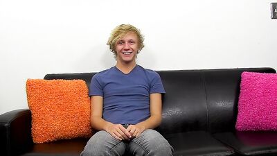 Blonde twink shoves a dildo into his ass while he's jerking off