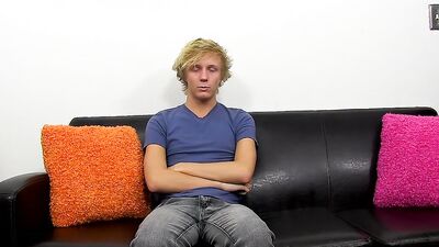 Blonde twink shoves a dildo into his ass while he's jerking off