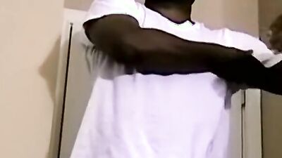 Amateur black fella is stroking his dong in front of the camera