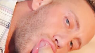 Lad gets his big dick sucked by his horny roommate