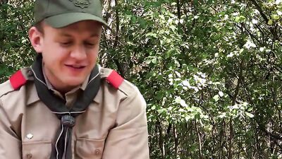 Two skinny scout buds are having sex in the forest