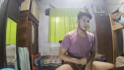 Amateur Latino is playing with his johnson in front of the camera