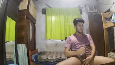 Amateur Latino is playing with his johnson in front of the camera