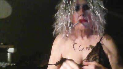 Tranny whore Sarah's total humiliation, smokes ,wanks, penetrates her cunt, drinks piss, and covers hersel in revolting mess