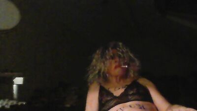 Tranny whore Sarah's total humiliation, smokes ,wanks, penetrates her cunt, drinks piss, and covers hersel in revolting mess