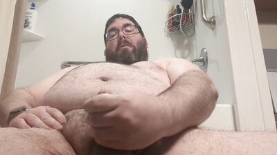 Fat Bear With A Fat Cock Has A Pre-Shower Edge And Cum Wearing A Cock Ring