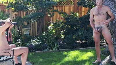 daddy Jay and boy take x photos outside in backyard and suck big dicks