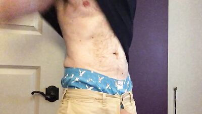 Long, standup, verbal, jerking-off session, sagging in my AE boxers too.