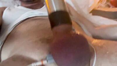 Estim modified cattle milker causes massive orgasm and loads of cum