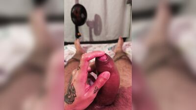 POV intensely jerking my big uncut cock until I shoot a thick cum load