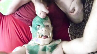 Orc Fucks Werewolf Husband Raw & Rough, Pup Cums on Mask After Getting Bred.