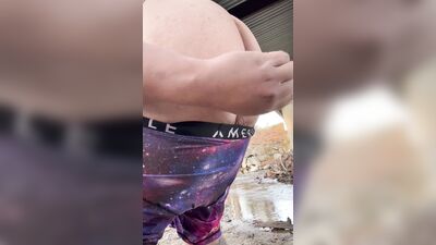 Glass Dildo Play at the river with chubby gay boy