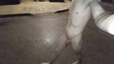 Nude walk in public and cum