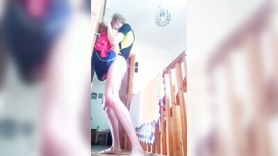 Very messy hair skinny femboy in a tight shirt has a very rough fuck with his teddy bear